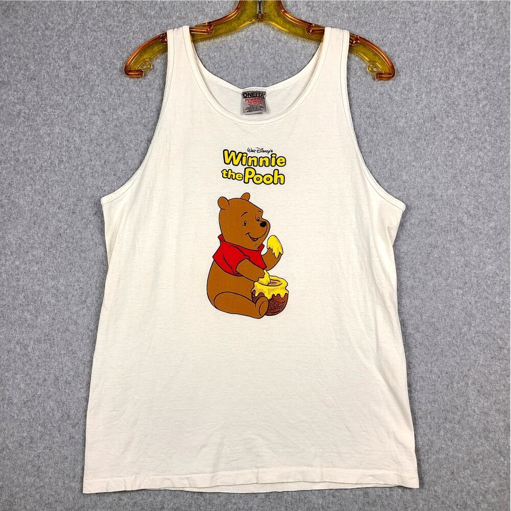 Vintage Disney Winnie The Pooh Tank Top Medium USA Oneita Power-T‎ 90s Back Hit